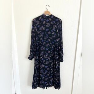 GANNI georgette black floral maxi dress / size S